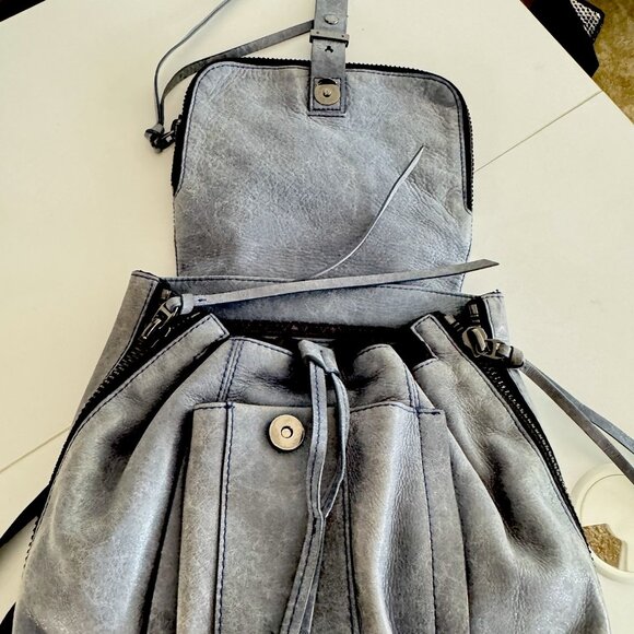 Botkier Warren Leather Backpack Blue Drawstring Zipper Straps - Picture 6 of 13